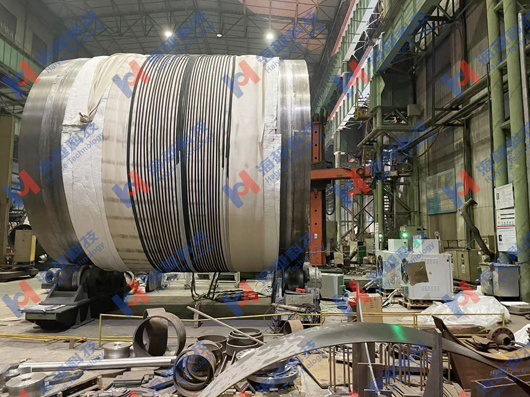 中頻感應器應用于外徑4624mm，壁厚212mm的工件熱處理。熱處理溫度620℃±14℃。